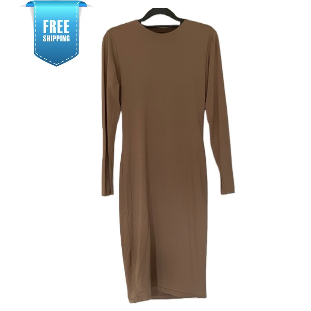 Womens Stretchy Long Sleeves Midi Fall Dress